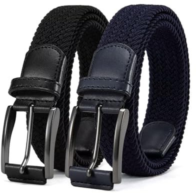 CHAOREN Elastiskt bälte för män, 2 stycken, stretchbälte 35 mm för män, lediga byxor, golfbälte utan hål, bekvämt och lätt, svart/blå, 80-90cm (Gesamtlänge 105cm)