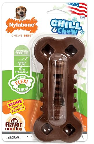 Nylabone Flexi Chill & Chew Spielzeug für Hunde mit Leckerli-Taschen, Hundespielzeug für Moderate Kauer, Medley-Geschmack, Medium – bis zu 15,9 kg, 1 Stück