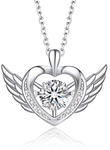 MomentWish Angel Wings Necklace, 1 Carat Moissanite Sterling Silver