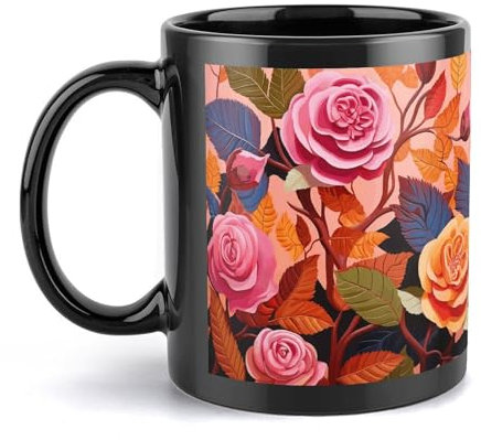 NTVOWPZO Kaffeetassen Große Porzellantasse Rosen und Blätter Keramik Steeping Mug mit Henkel Porzellan Kaffeetassen Lustige Tasse Teetassen mit Griff für Männer Frauen