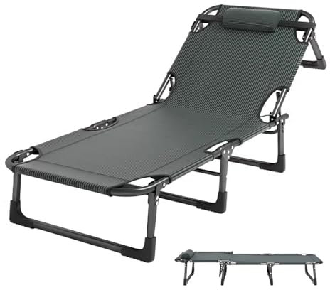Reisebett Erwachsene Klappbar Tragfähigkeit 250kg Rückenlehne in 4 Stufen Verstellbar, Leichtes Feldbett Klappbar für Camping, Outdoor, Indoor(72x191CM)