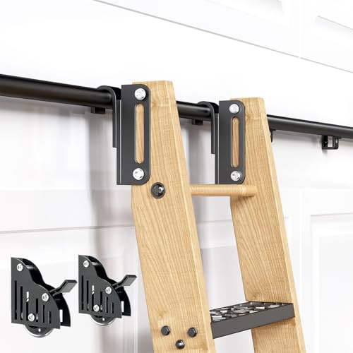 HARDJULAN 20FT Telescopic Hook on Sliding Library Ladder Hardware,Includes Bottom Wheel with Brake,MAX Load 300lbs