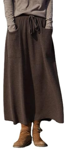 Jupe Longue en Laine Femme avec Poche Chaude Jupe Plissée Taille Élastique Jupe Mi Longue Femme Hiver Automne (FR/ES, Alpha/Lettres, Taille Unique, Taille Normale, Taille Normale, Café)