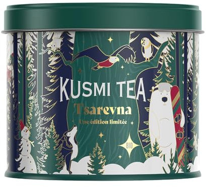 Kusmi Tea - Tè nero natalizio biologico Tsarevna - Note di arancia, vaniglia e spezie - Edizione limitata 2024 - Confezione di metallo 120 g - Circa 50 tazze (Frosty Christmas)
