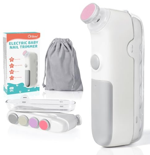 Elektrische Nagelfeile Baby, Beleuchtbar Baby Nail Trimmer mit Fünf Schleifkopf, Tragbarkeit, Universelles Design für Ganze Familie, Geringer Lärm, Einfache Benutzung, Integriert, Grau
