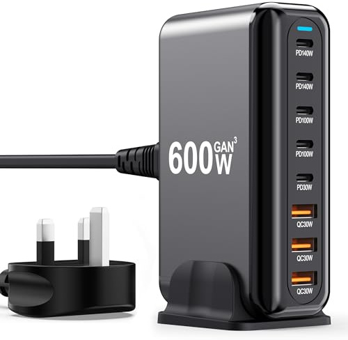 USB C Charger Block 600W 8 Port GaN3 Fast Charging Station Compatible with Laptop,ipad, iPhone 16/15/14/13 /12 Pro Max Fast Charge Pixel Note MacBook Pro/Air USB C Charger for Android
