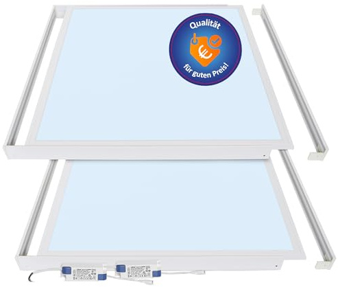 LECOM 2x LED Panel 62x62 Kaltweiß 6000K 4000lm Flach Aufputz mit Rahmen | Helle LED Deckenleuchte. Energieeffizientes LED Deckenpanel für Büro, Werkstatt, Keller und Lagerraum mit langer Lebensdauer.