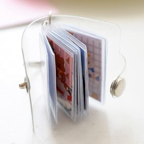 Transparenter Mini-Fotoalbum-Schlüsselanhänger, 16 Taschen, Mini-Fotohalter, Schlüsselanhänger, Gelee-Farbe, Kartenhalter, Fotohalter, tragbarer Schlüsselanhänger, Fotoalben, Rahmen und Zubehör (2,5