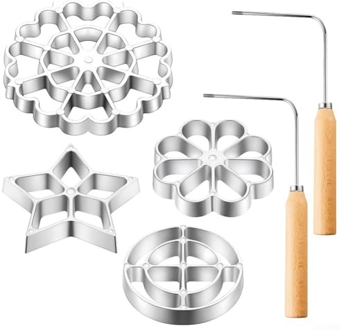 Besshepplo 6 moldes de hierro con mango de roseta con asas, cuchara de pastel de camarones y moldes para freír diseños únicos de galletas en casa
