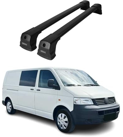 OMAC Dachträger Querträger kompatibel mit VW T5 T6 alle Modelle 2003-2024 – 2 Stangen – Abschließbar – Aluminium Schwarz