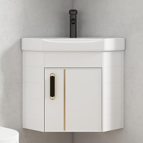 YUGXTH Lave Main d'angle, Meuble-lavabo d'angle en Céramique, Meuble de Salle de Bain d'angle Mural, Lavabo Salle avec Conteneur de Rangement, pour Balcon, Chambre d'amis, Petite Pièce(38cm/14.9in)