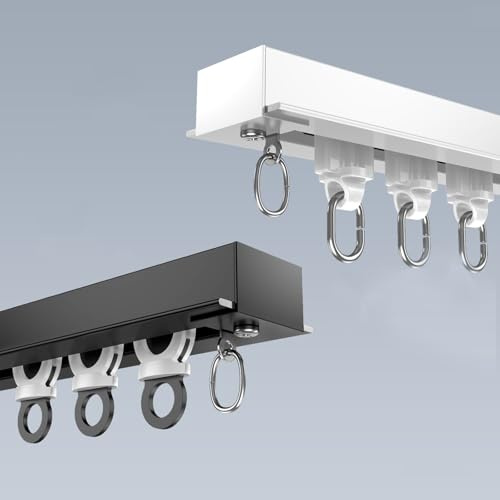 Carril de cortina empotrado resistente y comercial - Carril de separación de techo antideslizante y antioxidante para sala de estar y dormitorio - Negro 220 cm - Fácil instalación y