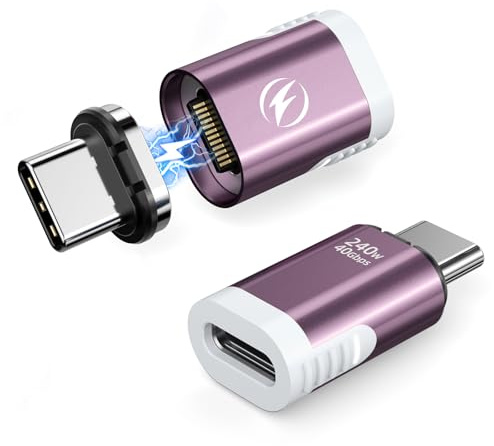 HanCenDa Magnetisches USB-C Adapter 2er-Pack - Gerades 24-Pin USB4 Adapter mit 240W & 40Gbps, 8K 60Hz Video für Thunderbolt 3/4, MacBook Pro/Air, iPhone 16/15, Steam Deck, PS5, PSVR2 (Rosa)