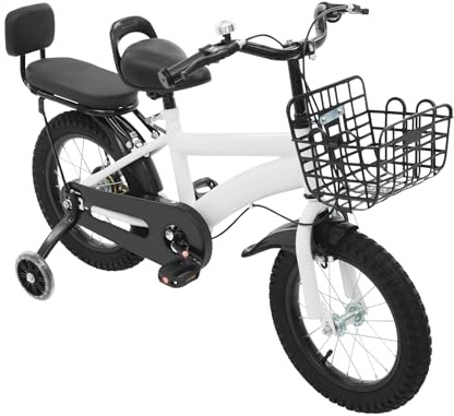 Garbenat 14 Zoll Kinderfahrrad Upgraded Kinder Fahrrad für 3-7 Jahre Kinders Trainingsfahrrad mit Stützrädern, Korb & Rücksitz HöHenverstellbar Fahrrad Kinder für Mädchen & Jungen (Weiß)