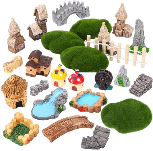 Meng Jiaran 25 Pcs Fairy Garden Kit Resin Miniatures Ornaments Accessories | Miniature House for DIY Craft Landscape Garden Succulent Christmas Dollhouse Succulent Decor