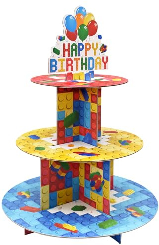 Cyiecw Färgglada cupcake-stativ, 3 våningar, block, födelsedagsfest, tårtställ av kartong, dessert tornhållare, muffinsställ, runt serveringsbrickställ för födelsedag, fest, bröllop (block)