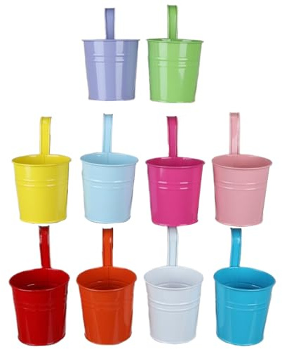 Zasdvn Lot de 10 pots de fleurs pour balustrade de balcon, en métal, avec crochets et trou de drainage, pour jardin, balcon, terrasse, extérieur