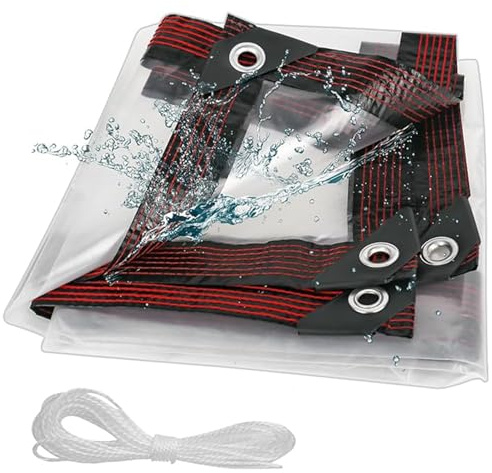 Telone trasparente resistente impermeabile 6 x 7 m copertura in plastica resistente agli strappi con occhielli protezione UV resistente alle intemperie per patio e uso esterno