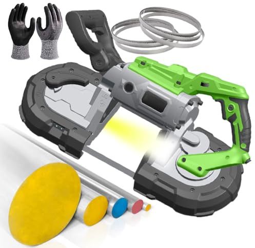 Portable Band Saw for Metal Cutting, 45° Bevel & 4.72 in Diameter Capacity, Includes Gloves & Saw Blades, Ideal for Copper, Aluminum, Steel