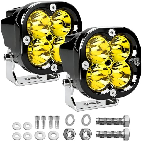 Chelhead Feux de conduite tout-terrain LED 3 pouces 80W Feux cubiques ambre Barre LED 1 paire 6000LM Projecteurs super lumineux étanches IP68 compatibles avec ATV UTV SUV Camions Motos 9-30V