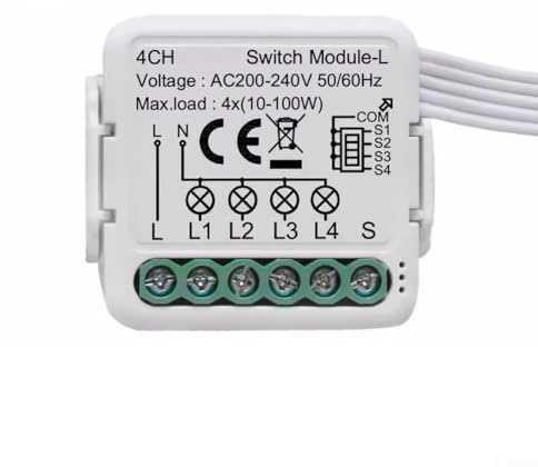 Für ZigBee Smart-Lichtschalter-Modul, 230 V, kein Kabel erforderlich, kompatibel mit Tuya Smart App für Sprachfernbedienung (4CH)