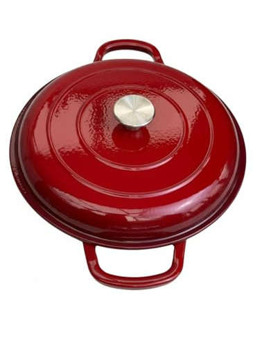Emoré Cast Iron Casserole Dish with Lid, 4.5L (31cm) – Enamelled Dutch Oven Pot, Oven & Stovetop Safe, Non-Stick, Red/Blue, Durable Cookware (Red)