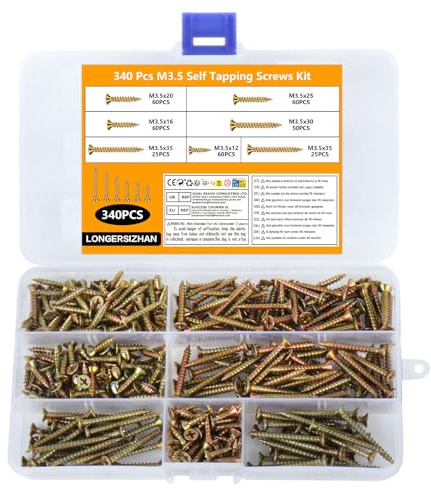 LONGERSIZHAN 340 Unids Tornillos Universales M3,5, para Madera y Aglomerado
