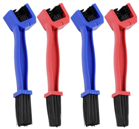 YIPFEN 4 Pezzi Spazzola Doppia per Catena, Spazzola di Pulizia con Setole Resistenti, Ideale per Catena Bici, Moto e Manutenzione, in Rosso e Blu