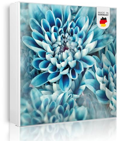 banjado Großer Schlüsselkasten Metall - Schlüsselbox 30x30cm beschreibbarer mit 32 Haken - Schlüsselkasten modern für Schlüsselaufbewahrung - Korpus Weiß Scharnier Links - Motiv Blaue Blüten
