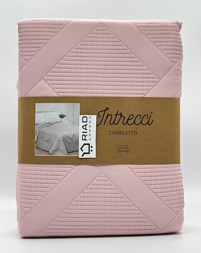 Riad Arredo Trapuntino Singolo Minimal Tinta Unita Primaverile Estivo Leggero 170x250 cm - Copriletto Trapuntato in Morbida Microfibra – Intrecci Rosa Antico