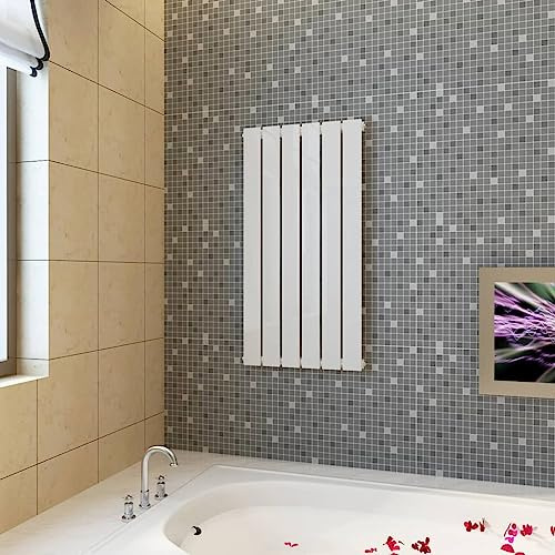 Radiatore a pannello bianco, 465 × 900 mm, 530 Watt di potenza, 6 colonne, riscaldamento a tubo piatto, struttura in acciaio, montaggio a parete, compatibile con riscaldamento centralizzato, design