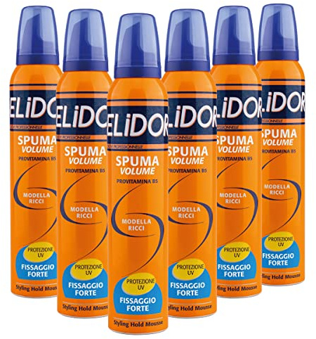 Elidor Spuma Volume Modella Ricci, per Capelli Ricci, Fissaggio Forte, Protezione UV - 6 x 200 ML