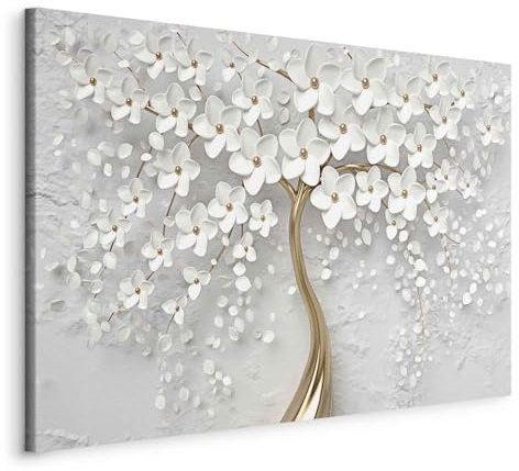 murando - Wandbilder XXL Abstrakte Baum 120x80 cm 1 tlg Leinwand Bilder Wand Deko Bilder Wohnzimmer Bild Schlafzimmer Leinwandbilder Wandbild Groß - Blumen Motiv Blütenbaum Bäume Weiß b-B-0475-b-a