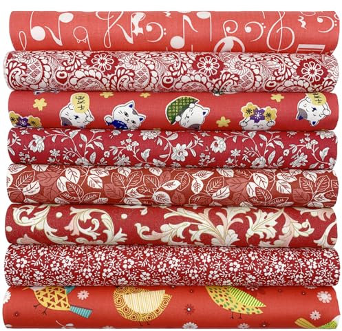 aufodara 8 Stück Baumwollstoff Meterware Stoffpaket 50 x 50 cm Stoff, Stoffe zum Nähen, Patchwork zum Quilten DIY Basteln Handwerken, Quadrate Baumwolltuch (Rot)