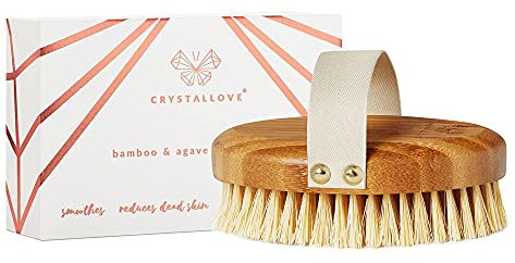 CRYSTALLOVE Bambus Körperbürste – Trockenbürste für Lymphdrainage & Cellulite Massage, Naturborsten aus Agave, Vegan, Plastikfrei, Luxus Selbstpflege Ritual