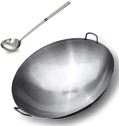 ksamwjf Professioneller binauraler Gusseisen-Wok, Antihaftpfanne unbeschichtet große handgemachte Eisenpfanne, für Gasherd, geeignet für die Küche