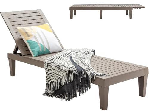 GOPLUS Sonnenliege wetterfest, Gartenliege klappbar mit 5-Fach Verstellbarer Rückenlehne, Relaxliege Holzoptik, Terrassenliege bis 180kg belastbar, Balkonliege für Garten, Pool & Strand, Braun