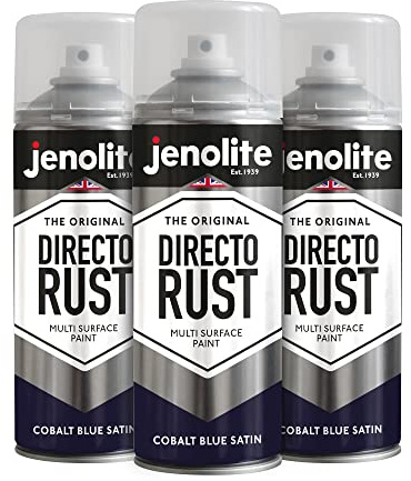 JENOLITE Directorust Blu Cobalto Satinato | Vernice spray multisuperficie | Per l'uso su legno, metallo, plastica, ceramica e superfici arrugginite | 3 x 400ml (RAL 5013)