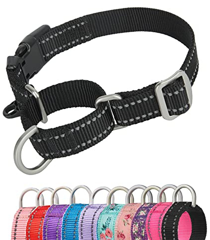 YUDOTE Reflekterande martingale hundhalsband flyktsäker anti-drag med säkerhet snabbfrigörande spänne för smala huvuden lätta att gå, stor, svart