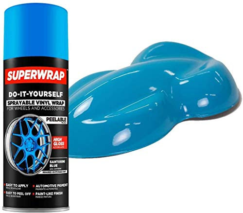 Superwrap Hochglanz-Vinyl-Sprühfolie für Legierungen, Abzeichen, Bremssättel, Spiegel und Grills – abziehbare Farbfolie für den Automobilbereich (Santorini Blue, bis 43,2 cm)