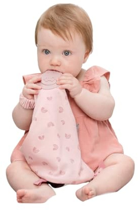 Cheeky Chompers Soft Baby Comforter | 4 in 1 Comfortchew | Baby Teething Aid & Sensory Toy | Silicone Teething Section | Soothing + Comforting | Rainbow Rose