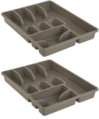 Engelland 2 x Besteckkasten Besteckkorb mit 6 Fächern, Kunststoff, BPA-frei, Farbe: Braun, Maße: 38 x 29 x 5 cm