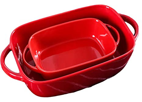 Lot de 2 moules à tarte rectangulaires en porcelaine, joli gâteau, assiette à tarte en porcelaine pour la cuisson, plat de cuisson à tarte en porcelaine pour Thanksgiving et le dîner de Noël, rouge