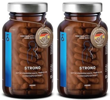 2er Set - Strong - N°32 Strong - Black Maca Kapseln hochdosiert mit Tribulus terrestris, Cordyceps sinensis, schwarzer Knoblauch, Ginseng, Zink & Selen - 180 Kapseln