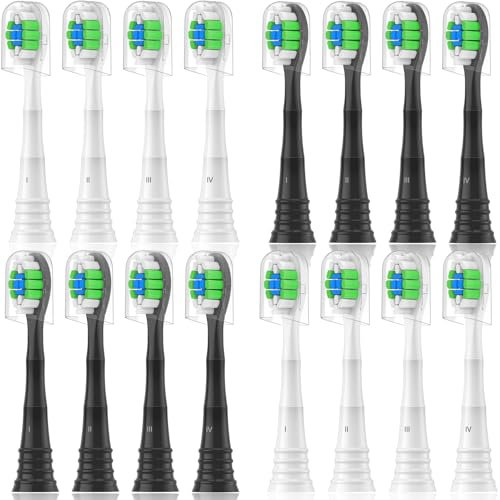 Qitizu Têtes de Brosse à Dents de Rechange Compatible avec Philips Sonicare, Brossettes électriques pour Diamond Protective Expert DailyClean, 8 Blanc 8 Noir