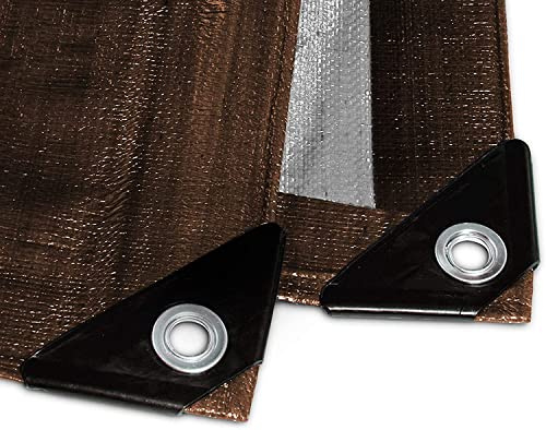 etm Lona de 1,5 x 6 m, 80 g/m², color marrón y plateado, para exteriores, jardín, remolques, etc. Lona de protección con ojales, resistente a la intemperie, a los rayos UV y al agua