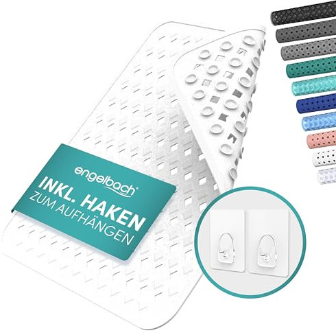 Engelbach® Alfombra Ducha Antideslizante 53x53cm - con 2 Ganchos para Secado rápido - Libre de BPA y antibacteriana - Alfombrilla Cuadrada Universal