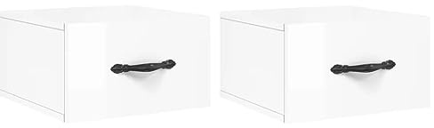 vidaXL Wand Nachttisch 2 STK., Nachtschrank mit reichlich Stauraum, Hängend Nachtkommode Nachtkonsole, Wandschublade für Schlafzimmer, Hochglanz Weiß