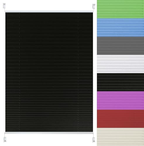 Plissee ohne Bohren Verdunkelung 40 x 140 cm Verdunklungsplissee Verdunkelnd & lichtundurchlässig Bequeme Montage Inkl. Aller Montage-Teile für Fenster & Türen, Schwarz