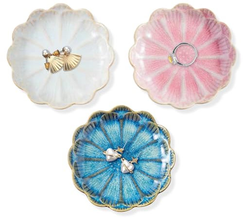 CHENKEE Portagioie in ceramica, 3 pezzi, piccolo, in ceramica, per decorare la casa, regalo di matrimonio, gioielli (fiore di loto)